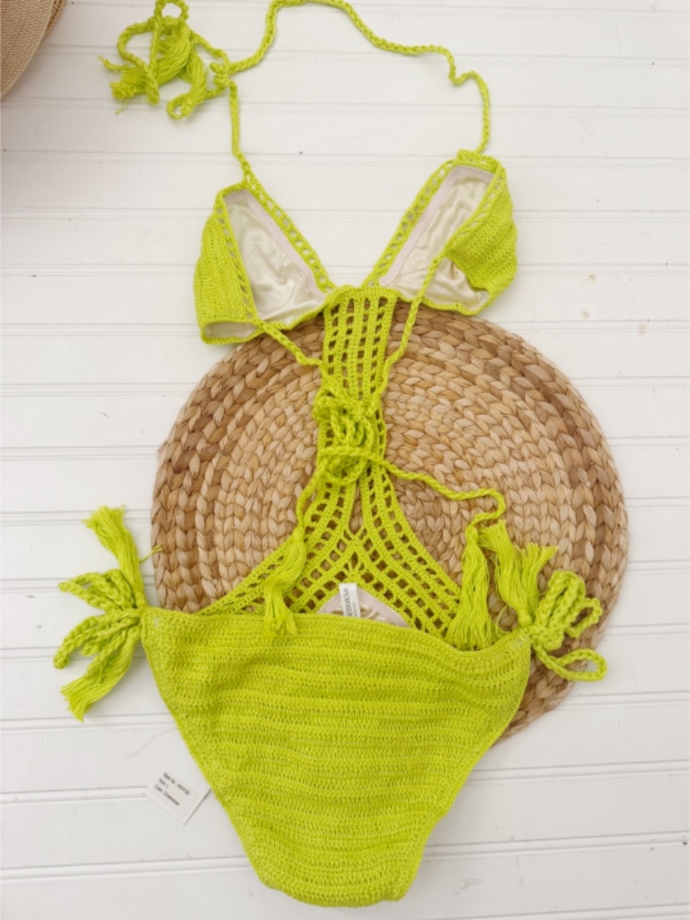 Anna Kosturova Crochet Lattice Monokini Chartreuse NWT L - Picture 5 of 8